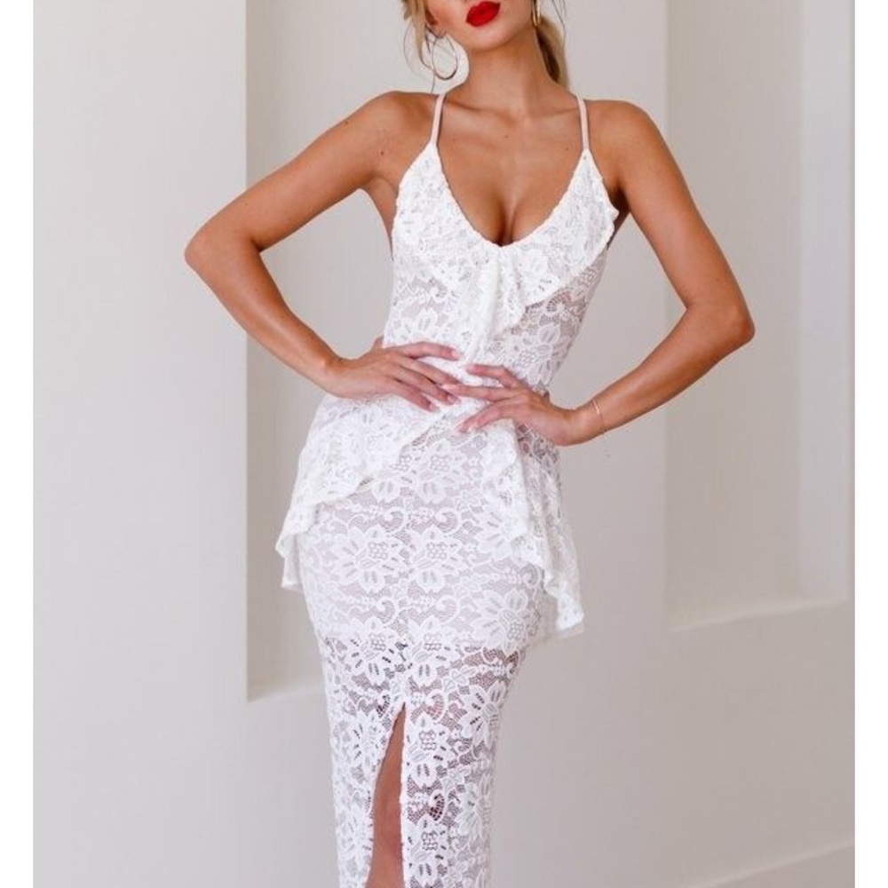 NOOKIE‎ Ivory White Lace Halter Mamacita Maxi Dress - NWT